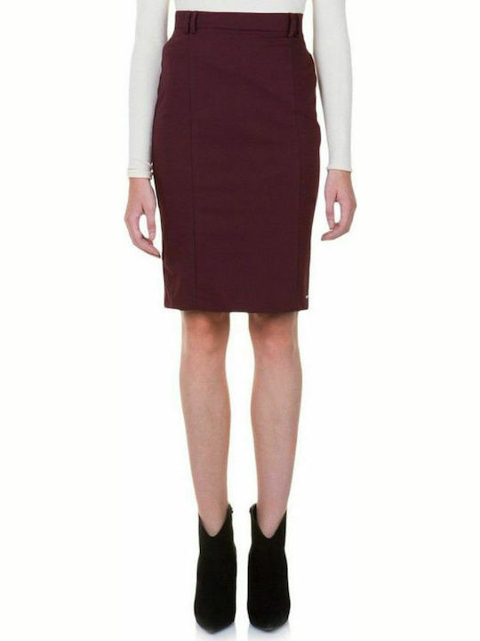 Toi&Moi Pencil High Waist Midi Skirt in Burgundy color