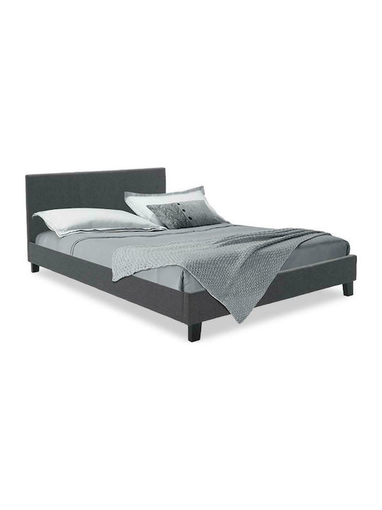 Nevil Κρεβάτι Διπλό Επενδυμένο με Ύφασμα Γκρι με Τάβλες για Στρώμα 150x200cm