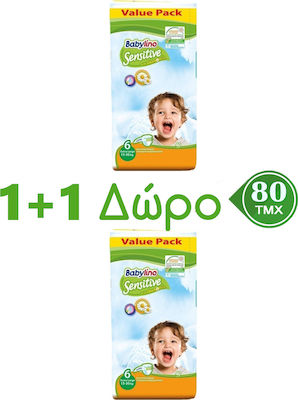 Babylino 1+1 Πάνες με Αυτοκόλλητο Sensitive No. 6 για 15-30kg 80τμχ