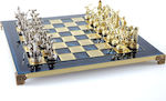 Manopoulos Δισκοβόλος Χειροποίητο Σκάκι Μεταλλικό Μπλε με Πιόνια 36x36cm