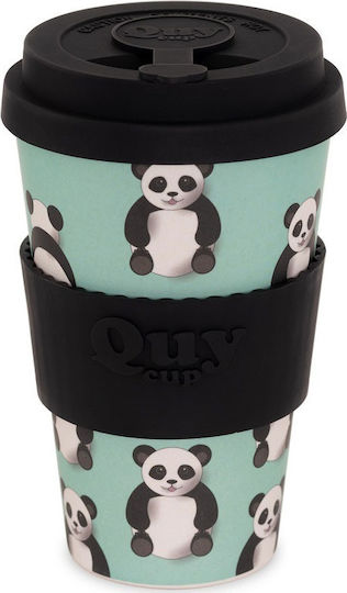 QuyCup Panda Κούπα Μπαμπού με Καπάκι Μπλε 400ml