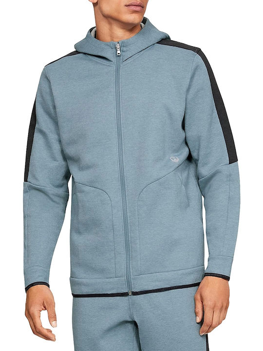 Under Armour Recover Fleece Men's Sweatshirt Jacket with Hood and Pockets Light Blue