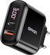 Usams Charger Without Cable with USB-A Port and USB-C Port 18W Blacks (CC085)