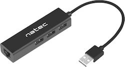 Natec Dragonfly USB 2.0 3 Port Hub with USB-A / Ethernet Connection