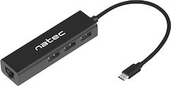 Natec Butterfly USB Hub 3 Θυρών (USB-C) + LAN NHU-1451 Natec Butterfly USB Hub 3 Θυρών (USB-C) + LAN NHU-1451