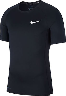 Nike Pro Ανδρική Ισοθερμική Κοντομάνικη Μπλούζα Compression Μαύρη