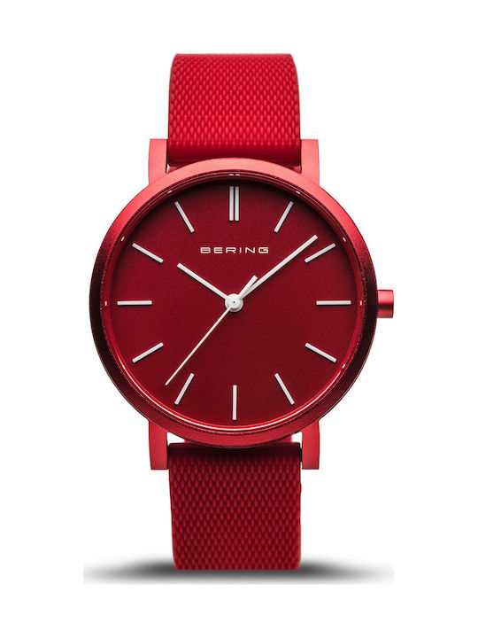 Bering Time True Aurora Watch Battery with Red Rubber Strap