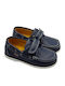 Boys Leather Moccasins with Velcro Navy Blue