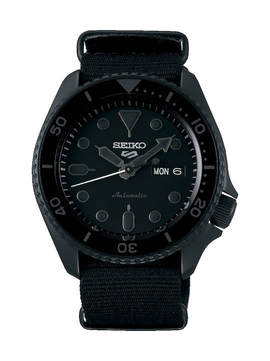 Seiko 5 Sports Street Style Ανδρικό Ρολόι 43mm Αυτόματο με Μαύρο Υφασμάτινο Λουράκι