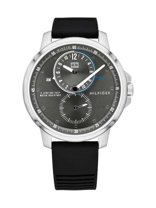 Tommy Hilfiger Logan Men's Watch 46mm Battery with Black Rubber Strap