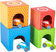 Small Foot Stacking Toy Stackable Cubes With Vehicles made of Wood for 12++ Months