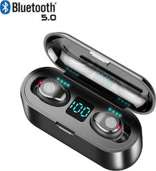 F9 In-ear Bluetooth Handsfree Căști cu rezistență la transpirație și husă de încărcare Negră