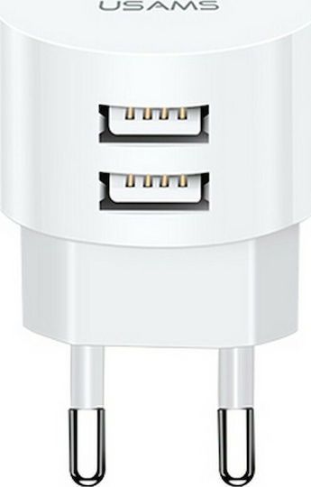 Usams Φορτιστής Χωρίς Καλώδιο με 2 Θύρες USB-A Λευκός (T20)