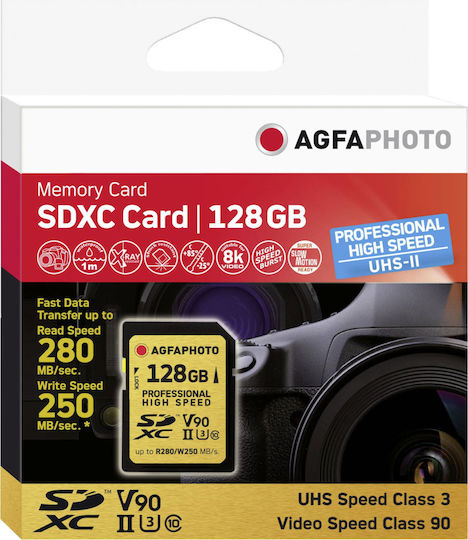 AgfaPhoto Professional High Speed SDXC 128GB Клас 10 U3 V90 UHS-II