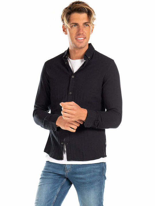 Solid Men's Shirt Long Sleeve Black 6190606-9000