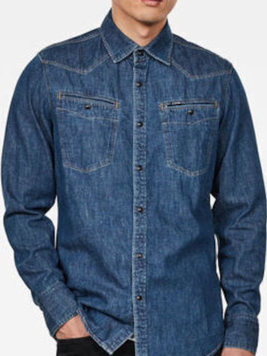 3301 Clean Langärmlig Jeans Hemd Blau