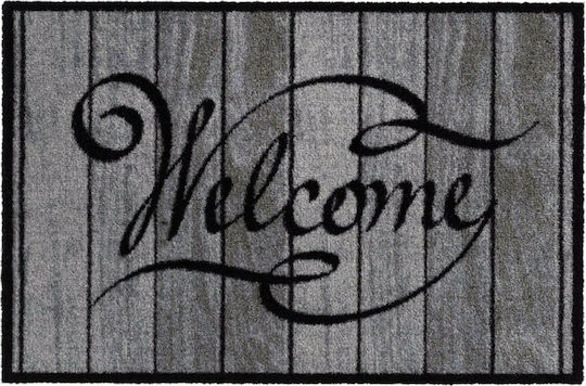 Sdim Fußmatte Teppich mit rutschfester Unterlage Ambiance 315 Welcome Wood Classic Grey-Black 50x75cm Dicke 8mm