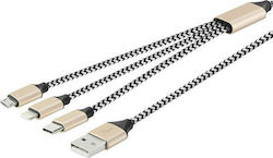 Lamtech Braided USB to Lightning / Type-C / micro USB Cable Χρυσό 1m (LAM450336)