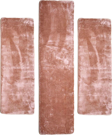Sprintzio Fluffy Shaggy Bedroom Rugs Set Pink 3pcs