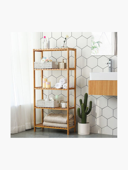 Songmics Επιδαπέδια Ραφιέρα Μπάνιου Bamboo με 4 Ράφια 60x26x130cm Καφέ