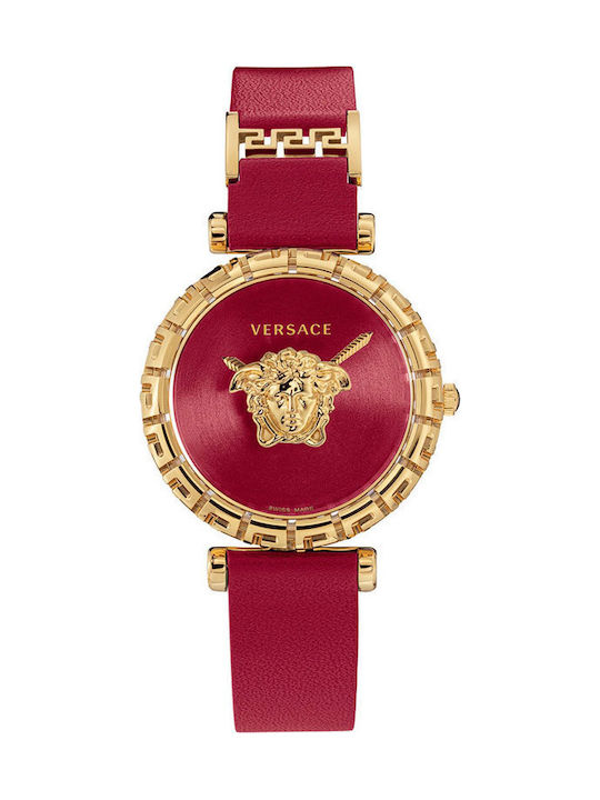 Versace Palazzo Empire Greca Watch with Red Leather Strap