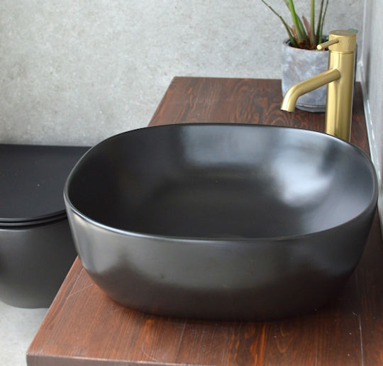 Katsamakos Venus Aufgesetztes Waschbecken Porzellan 41x41x15cm Black Mat
