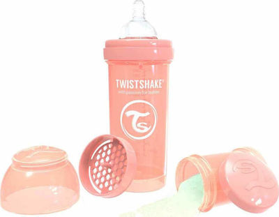 Twistshake Plastic Bottle Set Pastel Anti-Colic with Silicone Nipple for 0+, 0+ m, months Peach 260ml 2pcs