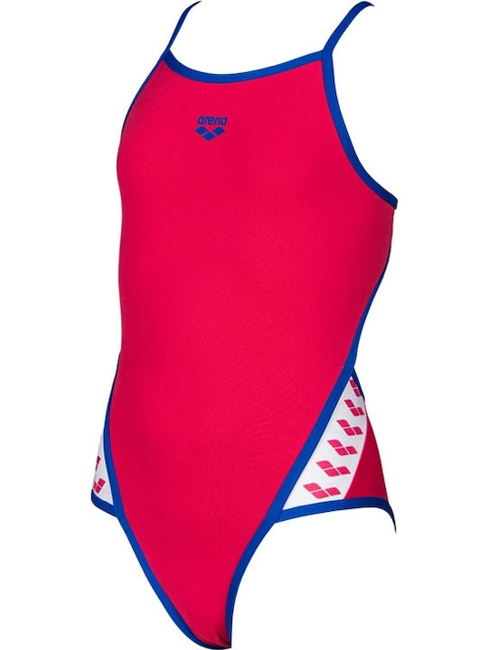 Arena Team Stripe Kinder Badeanzug Einteilig Fuchsie