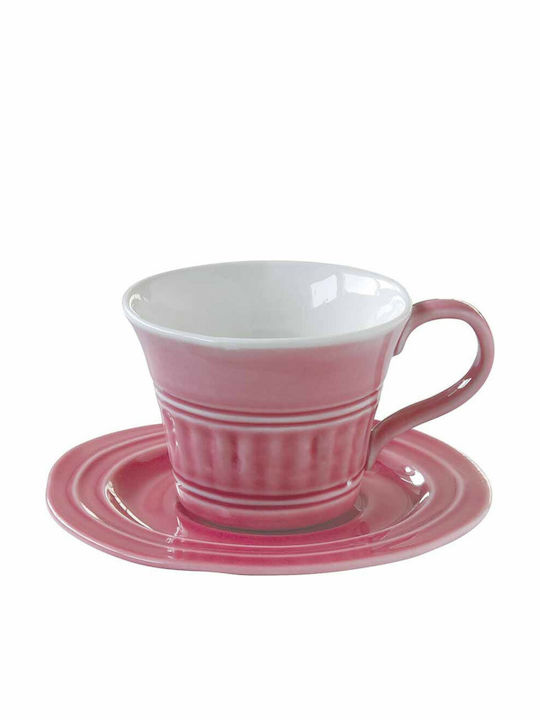 Marva Φλυτζάνι Καφέ Abitare Pink, με Πιατάκι Porcelain Coffee Cup Set 250ml Brown