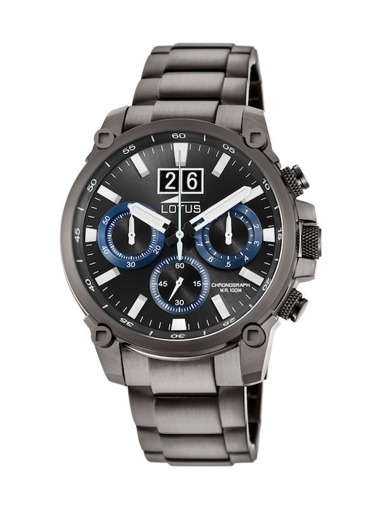 Lotus Watches Ανδρικό Ρολόι 48mm Χρονογράφος Μπαταρίας με Μαύρο Μεταλλικό Μπρασελέ