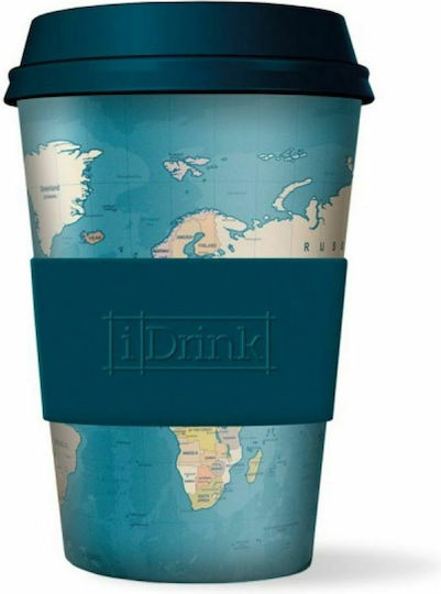 iDrink Map Cană Bambus cu Capac Albastru 435ml 1buc