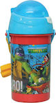 Gim Ninja Turtles Kids Water Bottle Plastic with Straw Red 500ml