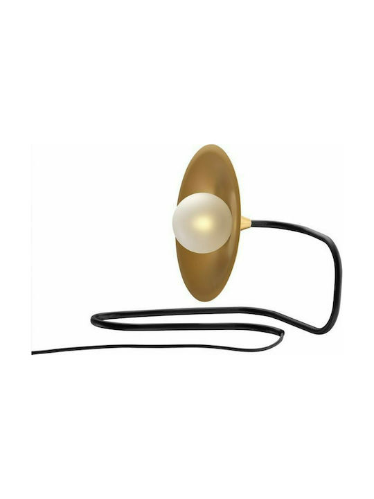 Luma Metall Tischlampe für G9 Fassung mit Gold Schirm und Schwarz Fuß