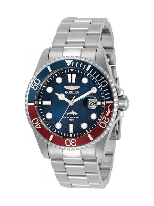Invicta Pro Diver Ανδρικό Ρολόι 43mm Μπαταρίας με Ασημί Μεταλλικό Μπρασελέ