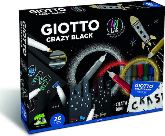 Giotto Ζωγραφική Σετ Δημιουργίας Art Lab Crazy Black για Παιδιά 8+ Ετών 23τμχ