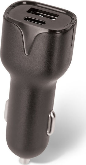 Setty Φορτιστής Αυτοκινήτου 2.4A με Θύρες: 1xUSB 1xType-C Μαύρο Χρώμα