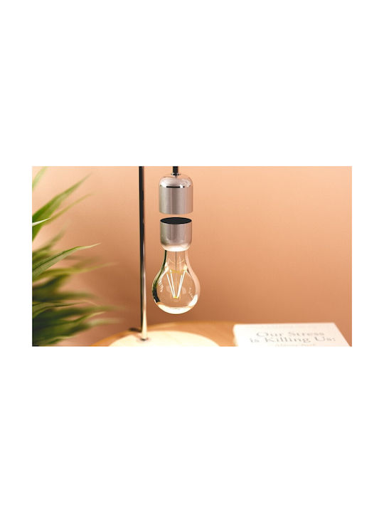 Allocacoc Levitating Light Bulb Wood Table Lamp LED with Silver Base