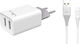 Powertech Φορτιστής με 2 Θύρες USB-A και Καλώδιο micro USB Λευκός (PT-775)