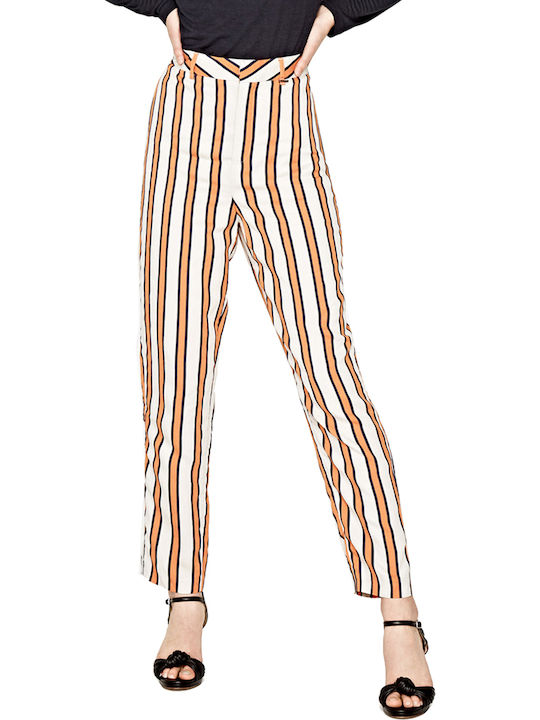 Pilu Damen Hoch tailliert Stoff Hose in Karotten Passform Gestreift Orange