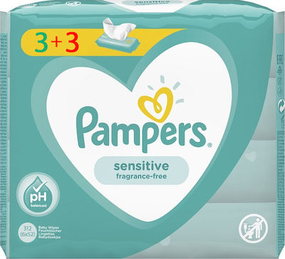 Pampers Sensitive Baby Wipes without Alcohol & Fragrance 6x52pcs