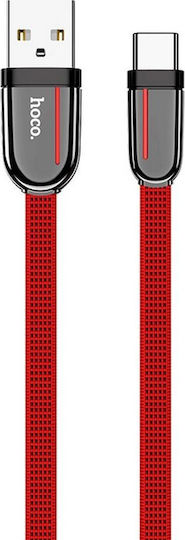 Hoco U74 Grand Braided Flat USB 2.0 Cable USB-C Male - USB-A Red 1.2m