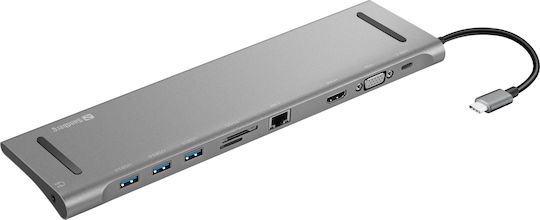 Sandberg USB-C Dockingstation für Laptops mit HDMI 4K PowerDelivery Ethernet und Bildschirmverbindungen 2 Monitore Silber (136-31)