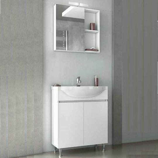 Drop Alfa 65 Countertop with Sink & Mirror Glossy Lacquer L62xW33xH80cm White Drop Alfa 65 Countertop with Sink & Mirror Glossy Lacquer L62xW33xH80cm White