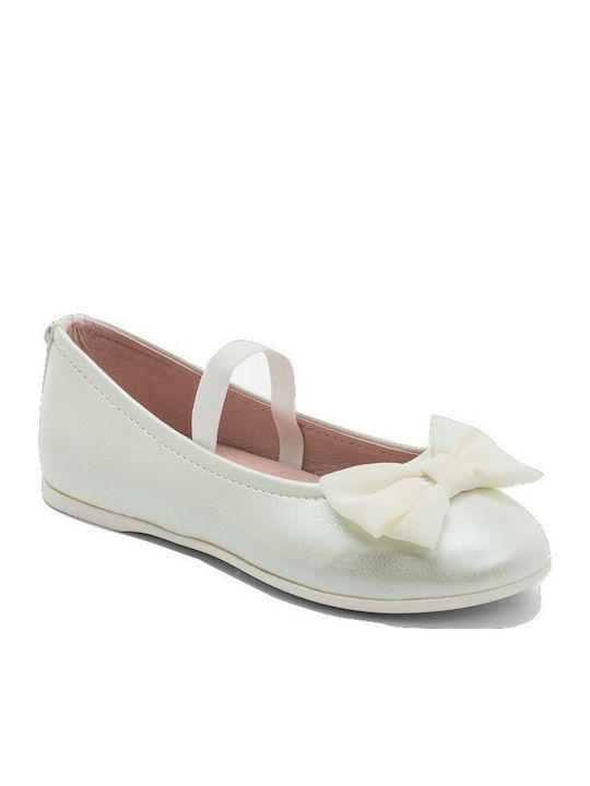 Mayoral Kids Leather Ballerinas with Elastic Strap White