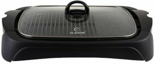 Elekom with Glass Tabletop Electric Grill Grill and Smooth Plate 1800W with Lid and Adjustable Thermostat 40cmx30cmcm