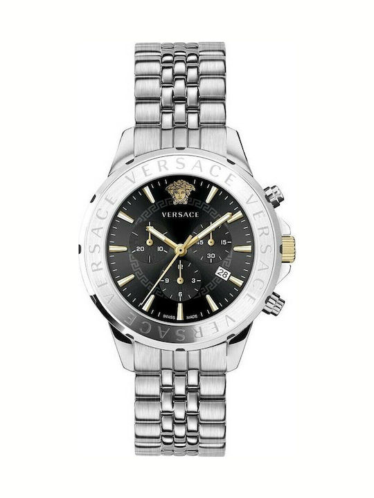 Versace Ανδρικό Ρολόι 44mm Μπαταρίας με Ασημί Μεταλλικό Μπρασελέ