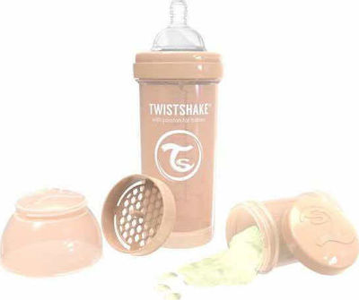 Twistshake Plastic Bottle Pastel Anti-Colic with Silicone Nipple for 0+, 0+ m, months Beige 260ml 1pcs