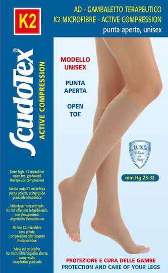 Scudotex 440 Κάλτσες Κάτω Γόνατος Διαβαθμισμένης Συμπίεσης με Σιλικόνη & Ανοικτά Δάκτυλα 23-32 mmHg Μπεζ