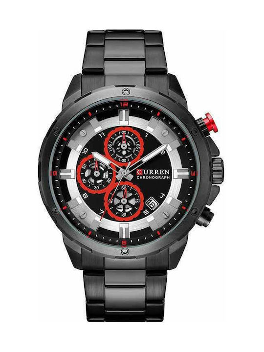 Curren Uhr Chronograph Batterie mit Schwarz Metallarmband