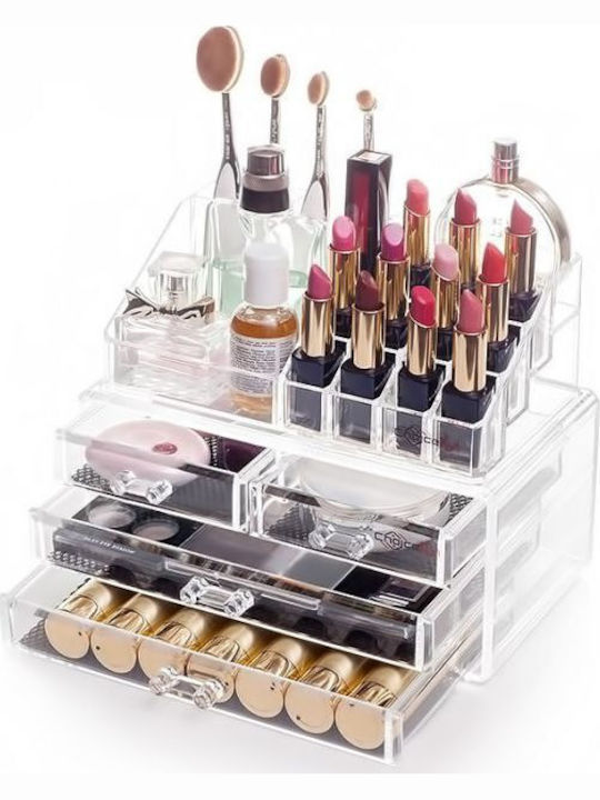 GlobalExpress Organizator Cosmetice Cu 4 Sertare Transparent 24x18.6x15cm